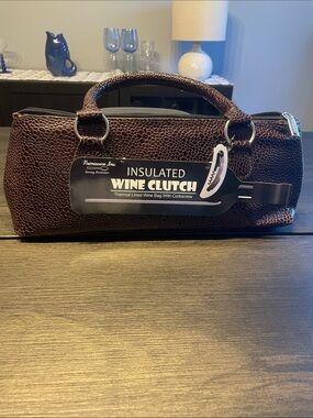 Wine Clutch - Brown Faux Leather insulated Wine Bag with Corkscrew